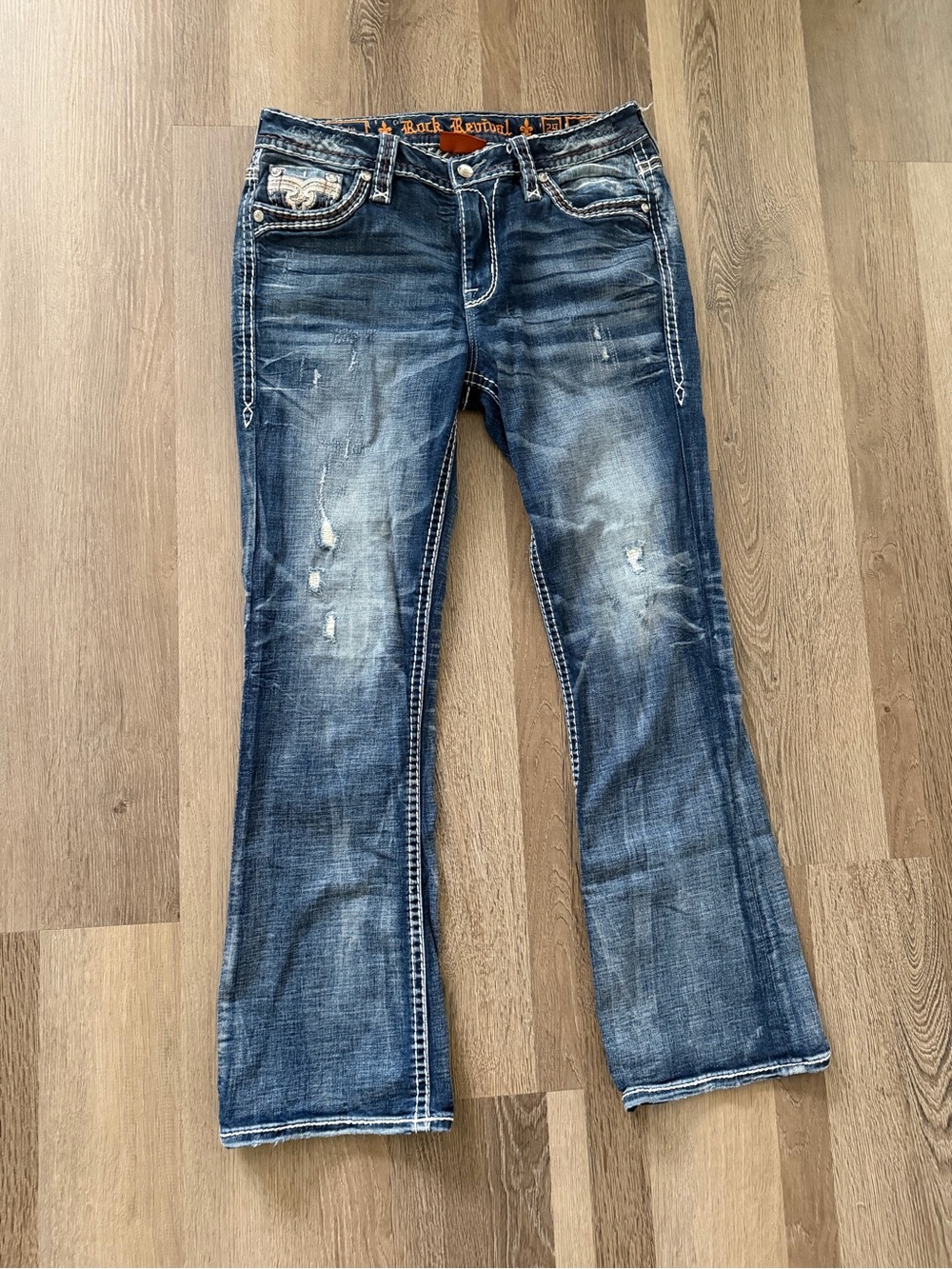Rock Revival Women's Distressed Flare Jeans - Blue